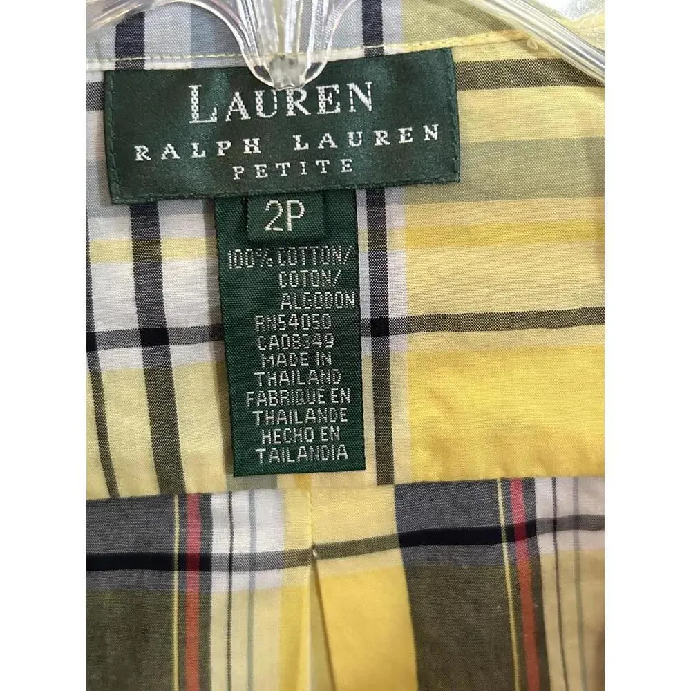 Lauren Ralph Lauren Yellow Plaid Button Up Long Sleeve Shirt Size 2P Preppy